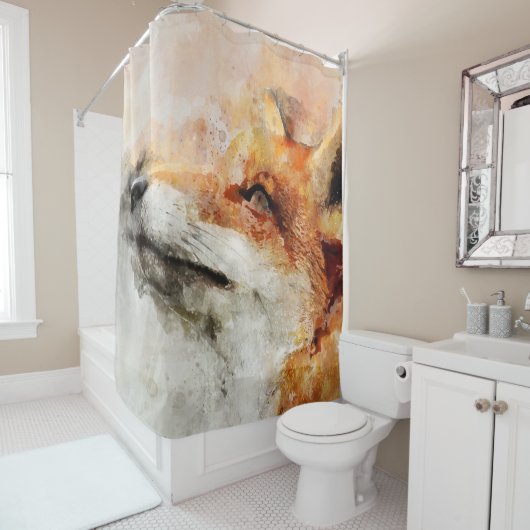 Rideaux De Douche Portrait d'aquarelle Red Fox 01 (En situation)