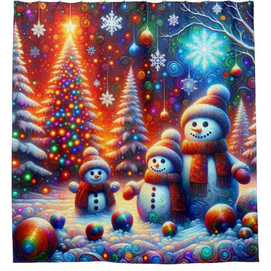 Rideaux De Douche "Portrait de famille de Snowman festive" (Devant)