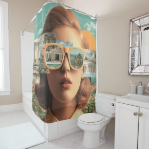 Rideaux De Douche Portrait de femme surréaliste avec des lunettes de