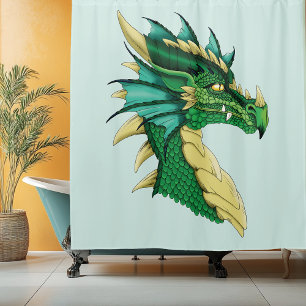 Rideaux De Douche Portrait de tête de dragon vert émeraude Fantastiq