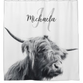 Rideaux De Douche Portrait de vache Highland premier monogramme noir (Devant)