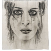 Rideaux De Douche Portrait d'une fille en pleurs - Dessin au crayon (Devant)