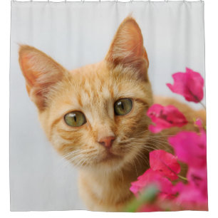 Rideaux De Douche Portrait mignon de chaton de gingembre, baquet