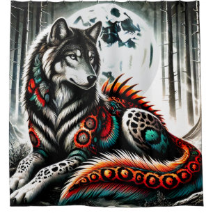 Rideaux De Douche Portrait saisissant d'une créature loup sous la lu