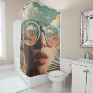 Rideaux De Douche Portrait surréaliste avec des lunettes reflétant l
