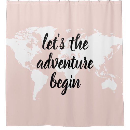 Rideaux De Douche Positive rose Commençons l'aventure Carte du Monde (Devant)