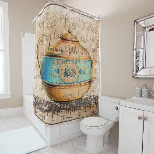 Rideaux De Douche Pot de thé antique (En situation)