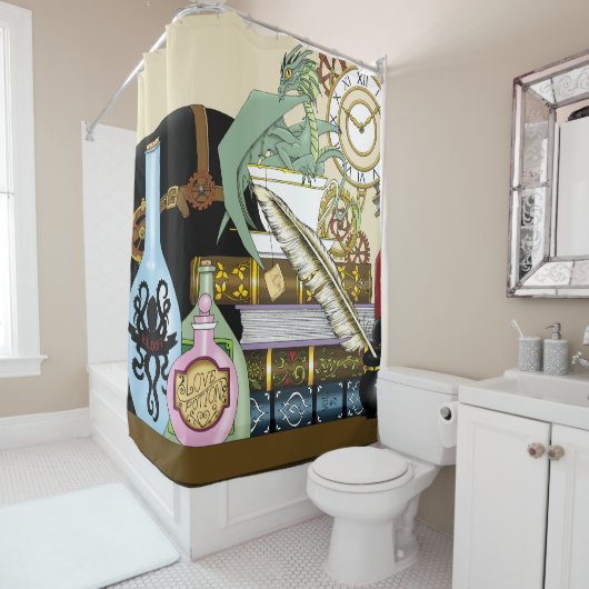 Rideaux De Douche Potions Dragon Steampunk Livres (En situation)