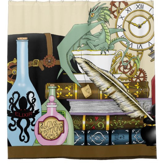 Rideaux De Douche Potions Dragon Steampunk Livres (Devant)