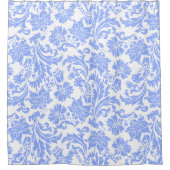 Rideaux De Douche Poudre bleu et blanc Damas florales (Devant)
