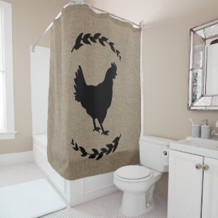 Rideaux De Douche Poule noire de Faux de ferme de lauriers rustiques