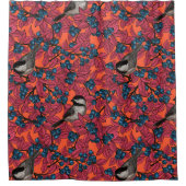 Rideaux De Douche Poulet sur les branches de bleuets sur l'orange (Devant)