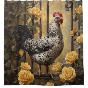 Rideaux De Douche Poulet tacheté avec peinture à l'huile de roses ja