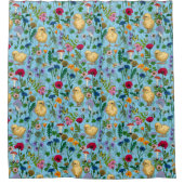 Rideaux De Douche Poulets et fleurs sauvages sur le bleu bébé (Devant)