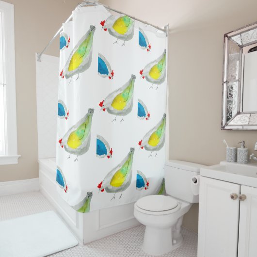 Rideaux De Douche Poulets mignons aquarelle (En situation)