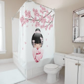 Rideaux De Douche Poupée blanche Kimono Kokeshi mignonne Geisha fill (En situation)