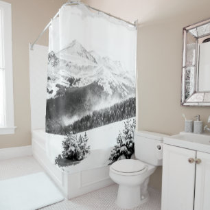 Rideaux De Douche Poussière fraîche de neige // Noir et blanc