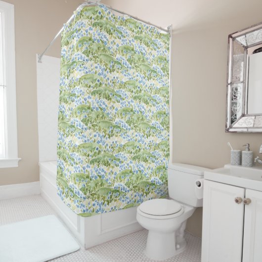Rideaux De Douche Prairie aux Fleurs Bleues (En situation)