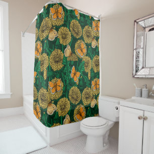 Rideaux De Douche Pré de Dandelion sur vert foncé