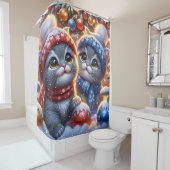 Rideaux De Douche "Premier Noël des chatons gris et blancs" (En situation)