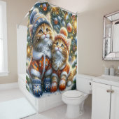 Rideaux De Douche "Première chute de neige de Noël des chatons du Ma (En situation)