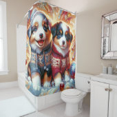 Rideaux De Douche "Première chute de neige des chiots australiens" (En situation)