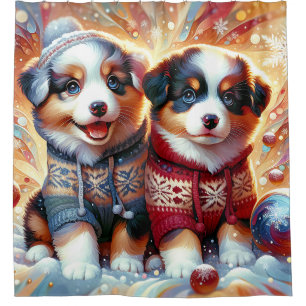 Rideaux De Douche "Première chute de neige des chiots australiens"