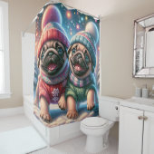 Rideaux De Douche "Première chute de neige des chiots Carlins - Hive (En situation)