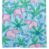Rideaux De Douche Preppy rose Elephant Tropical (Devant)