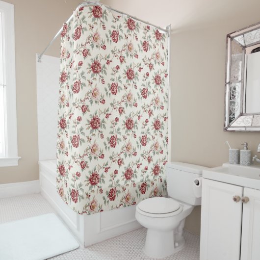 Rideaux De Douche Pretty Chic Red Cream Floral Wedding (En situation)