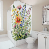 Rideaux De Douche Pretty colorful wildflowers watercolor painting (En situation)