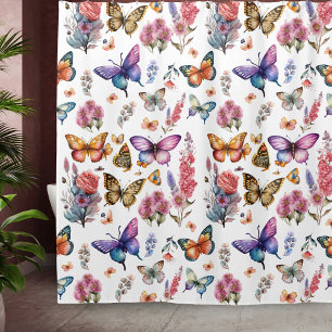 Rideaux De Douche Pretty Watercolor Butterfly Floral Garden Pattern