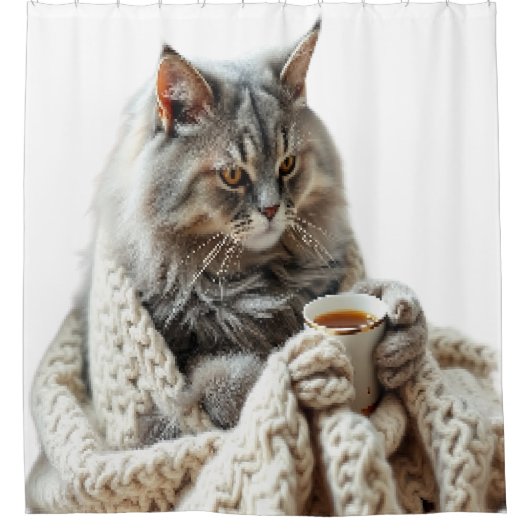 Rideaux De Douche Profitez du thé d'hiver de chat (Devant)