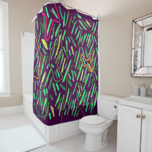 Rideaux De Douche Profond violet avec rayures bouffantes pastels