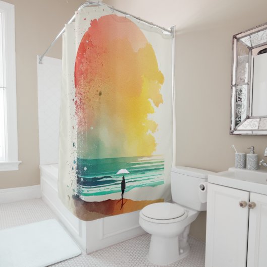 Rideaux De Douche Promenade dans les Waves Abstrait Beach Art (En situation)
