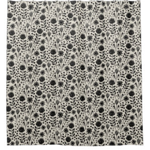 Rideaux De Douche Protea Floral Block Print Millefleur noir lin