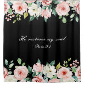 Rideaux De Douche Psaume 23:3 Il rétablit mon âme Bible Verse & Rose (Devant)