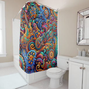 Rideaux De Douche Psychédélique Batik Guitare Art-Colorful Musique R