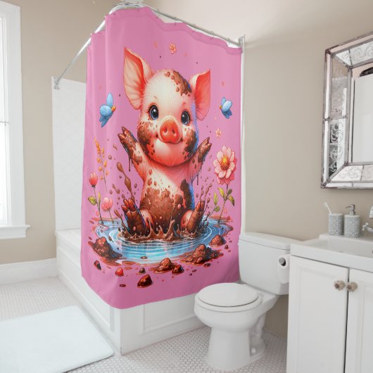 Rideaux De Douche "Puddle Piggy" (En situation)