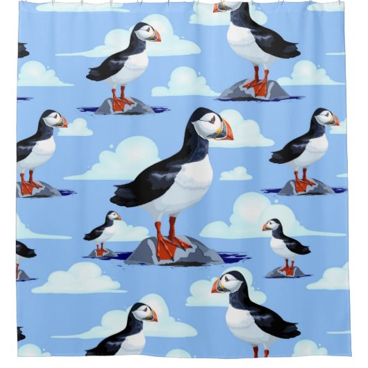 Rideaux De Douche Puffin Cute Oiseau de mer Atlantique (Devant)