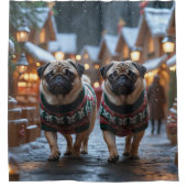 Rideaux De Douche Pug Dogs Christmas Snow Holiday (Devant)
