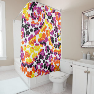 Rideaux De Douche Puissance des fleurs - Noir, Rose, Orange et Jaune