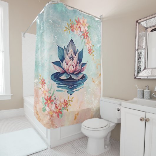 Rideaux De Douche Pureté Décorative Lotus Rose (En situation)