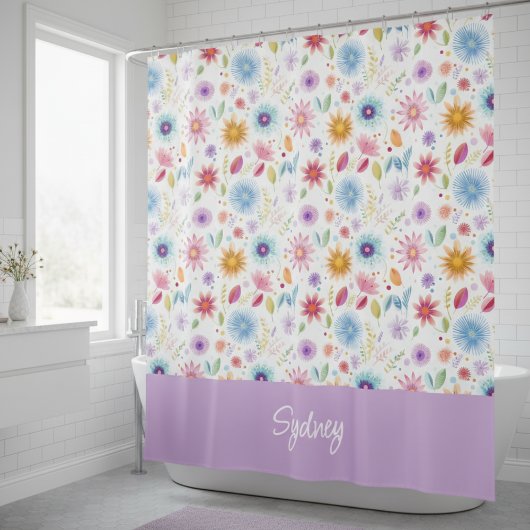 Rideaux De Douche Purple Blue Pink Boho Wildflower Personalized