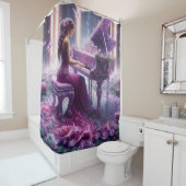 Rideaux De Douche Purple Enchanted Garden Piano Player (En situation)
