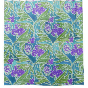 RIDEAUX DE DOUCHE PURPLE FLEUR DE LIS, VERT FEUILLE AQUA BLEU FLORAL