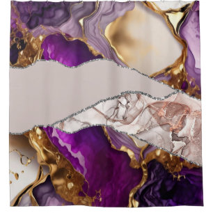 Rideaux De Douche Purple Gold Luxury Design élégant Texture liquide