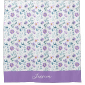 Rideaux De Douche Purple Green Watercolor Wildflower Monogram Name (Devant)