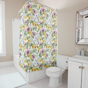 Rideaux De Douche Purple Jaune Blanc Vert Floral Boho Chic