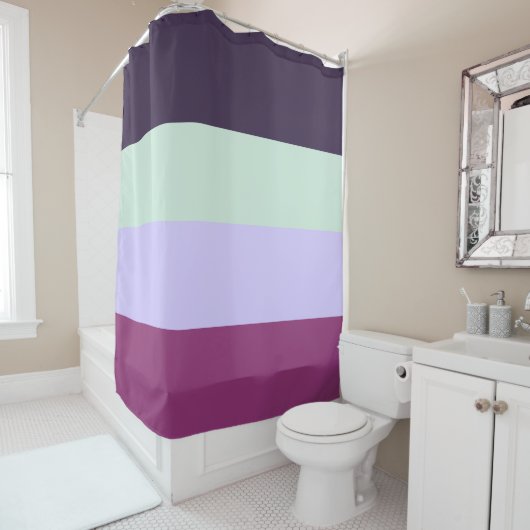Rideaux De Douche Purple, Mint Green & Magenta Stripes Motif (En situation)